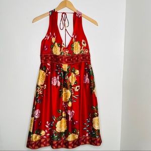 Red Floral Satin Dress